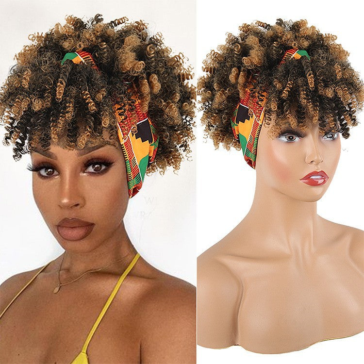 Women's Curly Headband Wig with Bangs