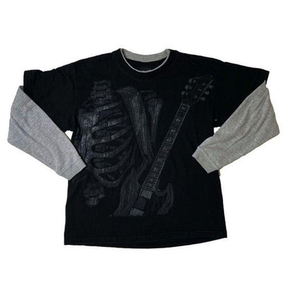 Women's Dark Portrait Print Long Sleeve Hooded Top