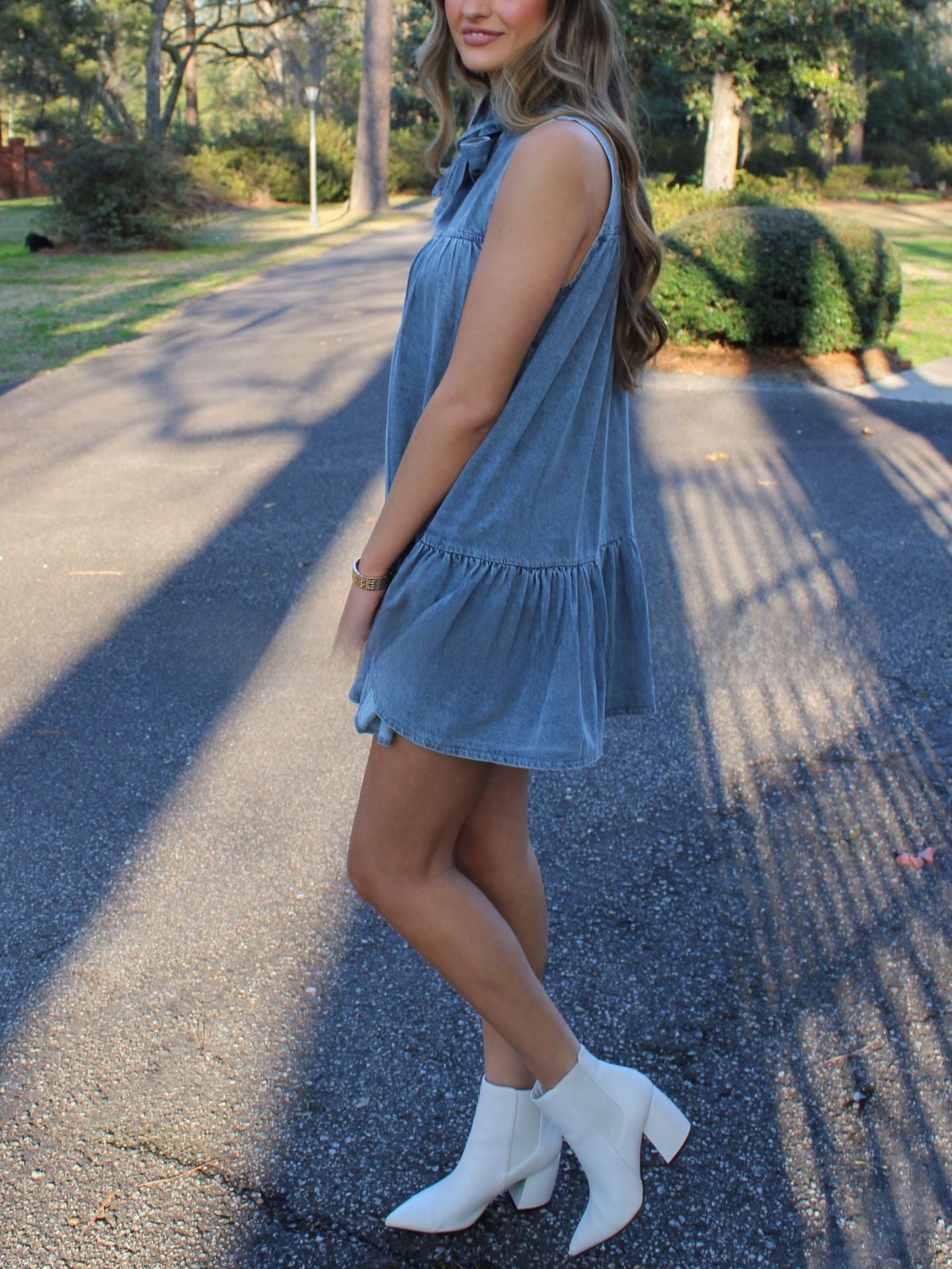 Women's Denim Bow Tie A-Line Dress