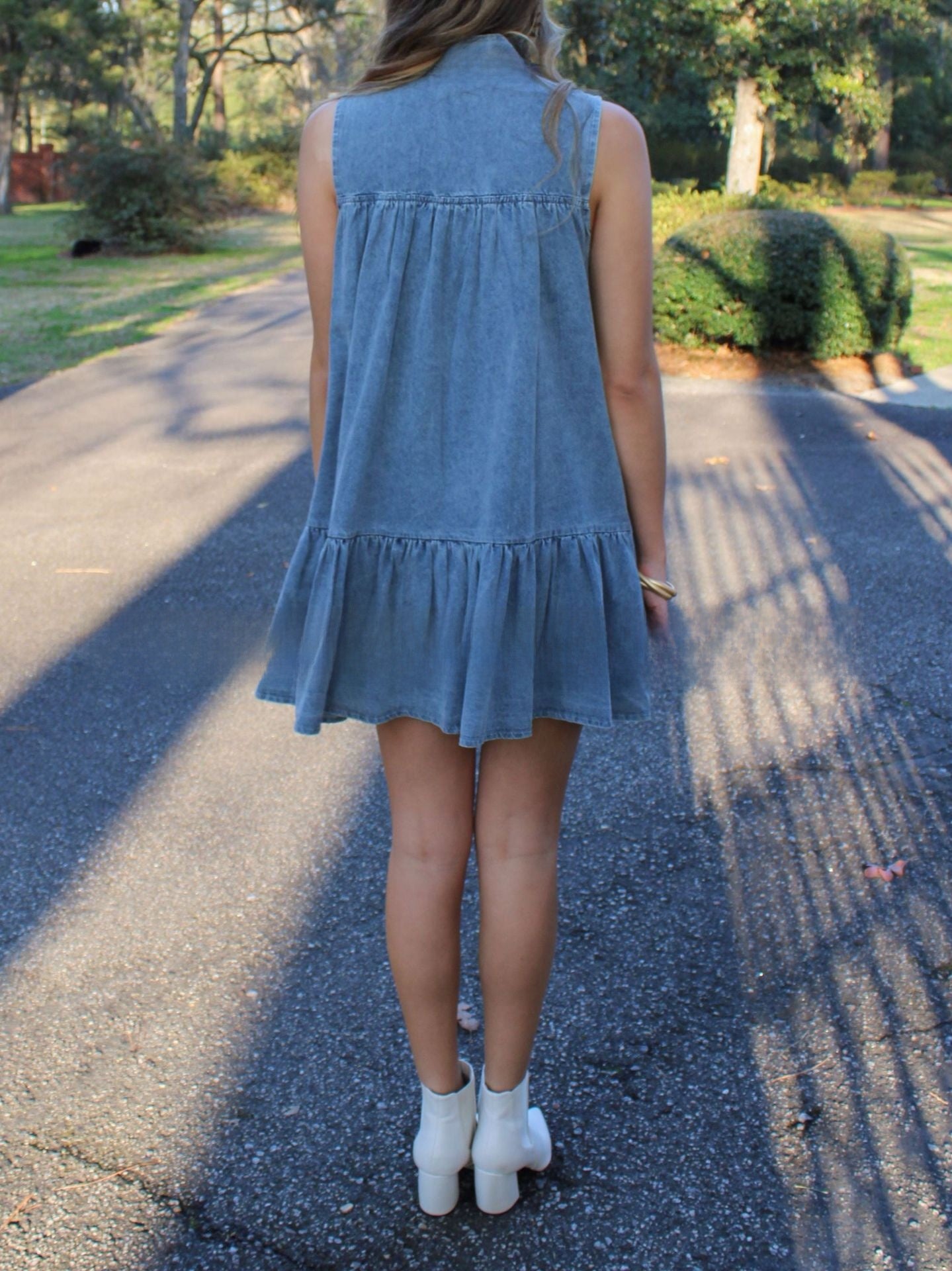 Women's Denim Bow Tie A-Line Dress