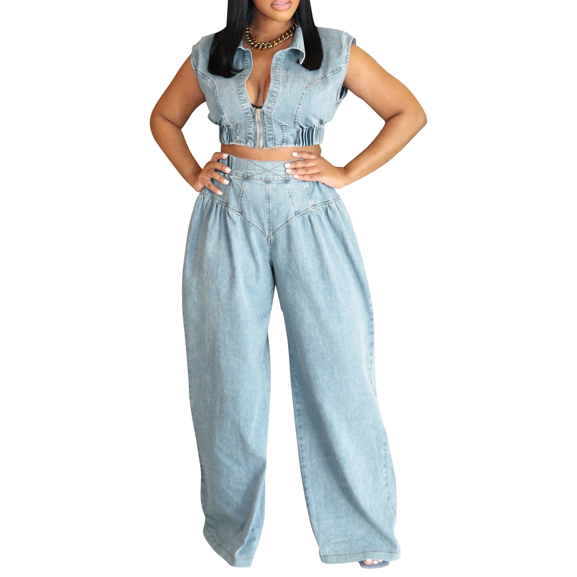 Women's denim pants set