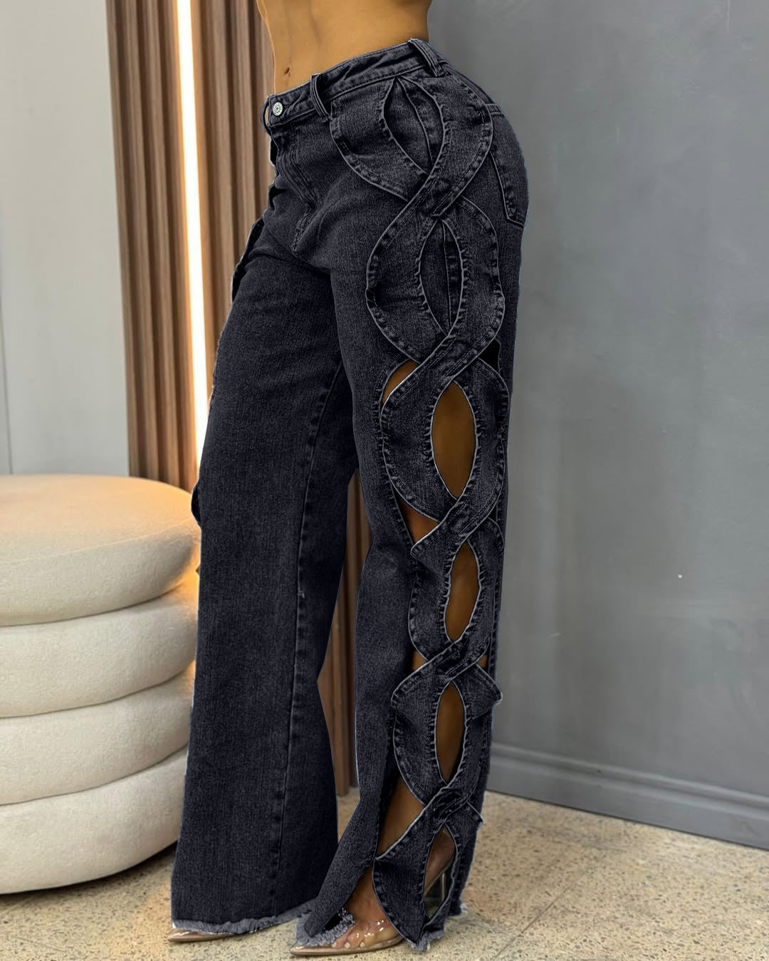 Women's Denim Patchwork Hollow Out Pants