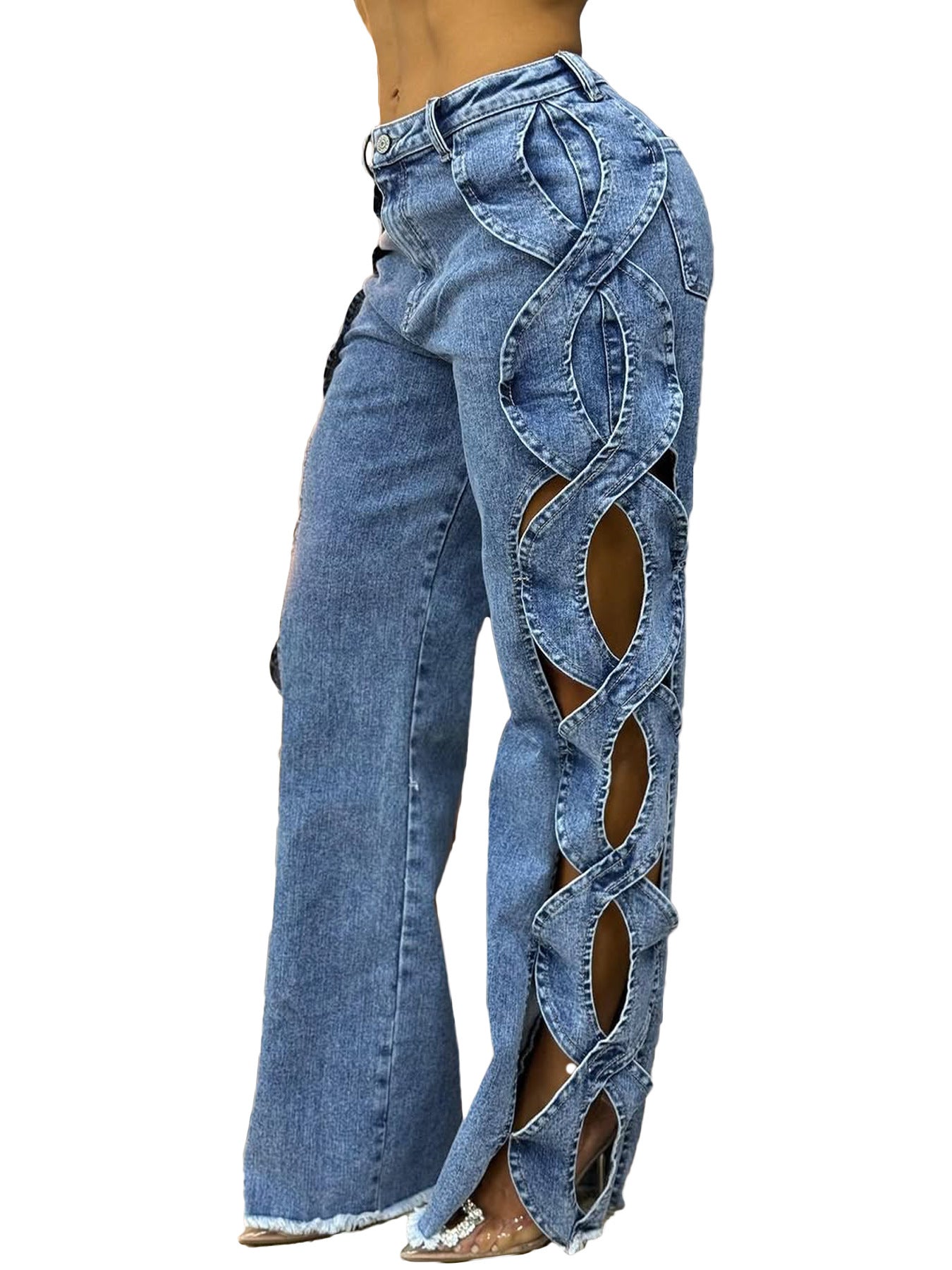 Women's Denim Patchwork Hollow Out Pants