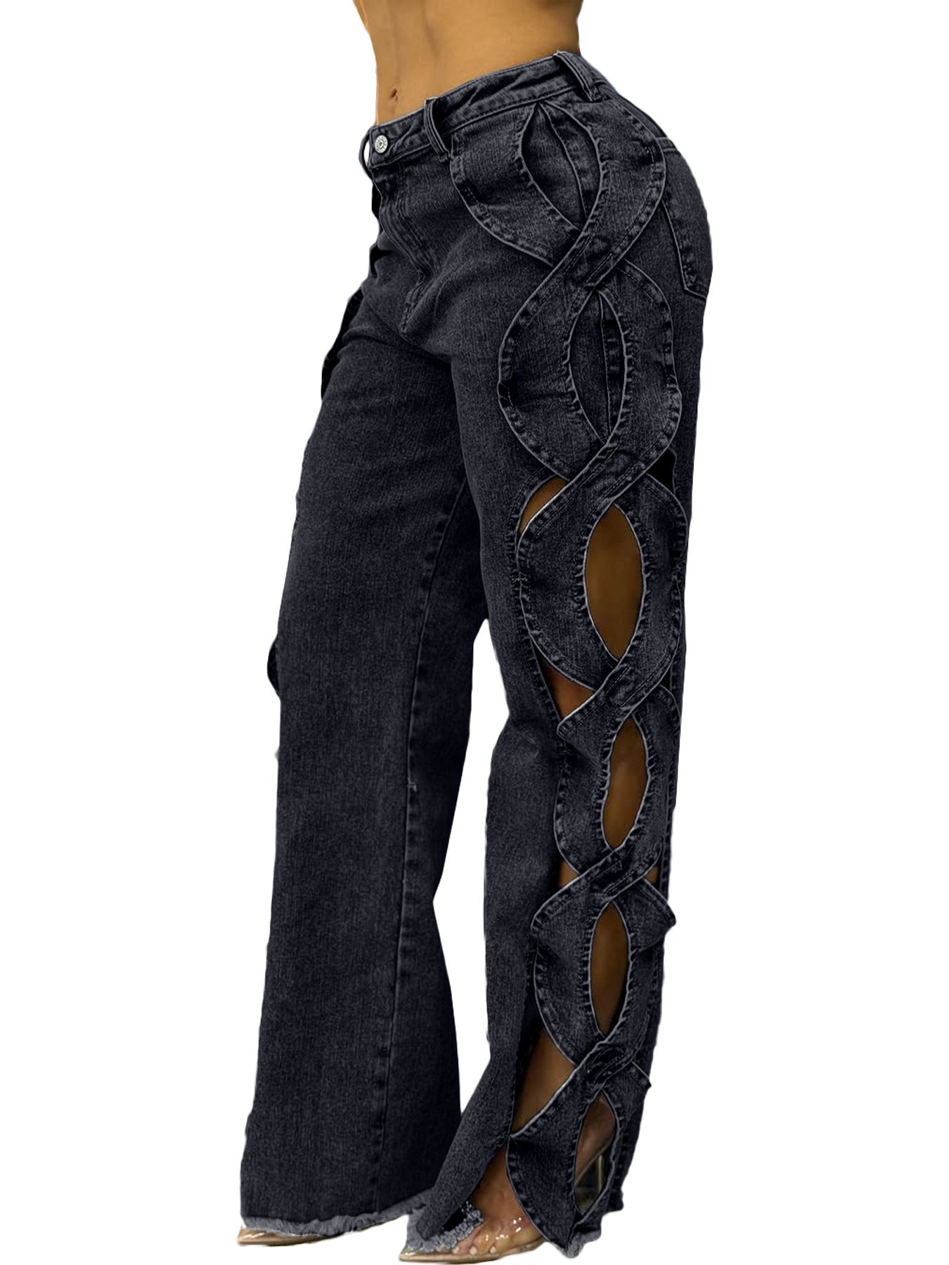 Women's Denim Patchwork Hollow Out Pants