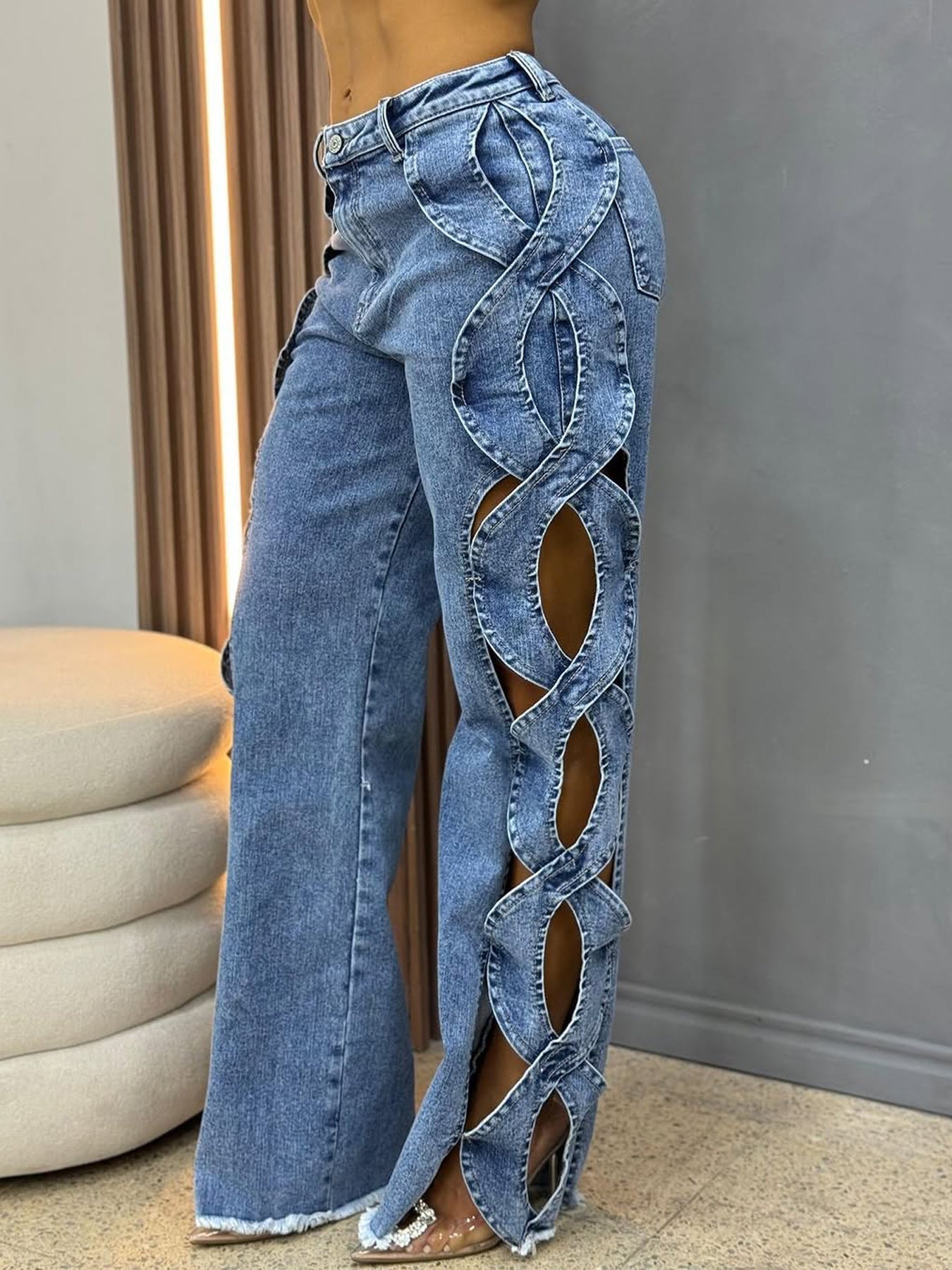 Women's Denim Patchwork Hollow Out Pants
