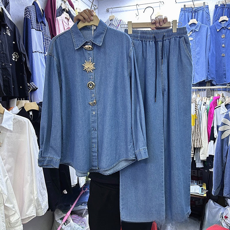 Women's Denim Shirt and Pants Set
