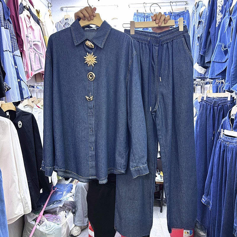 Women's Denim Shirt and Pants Set