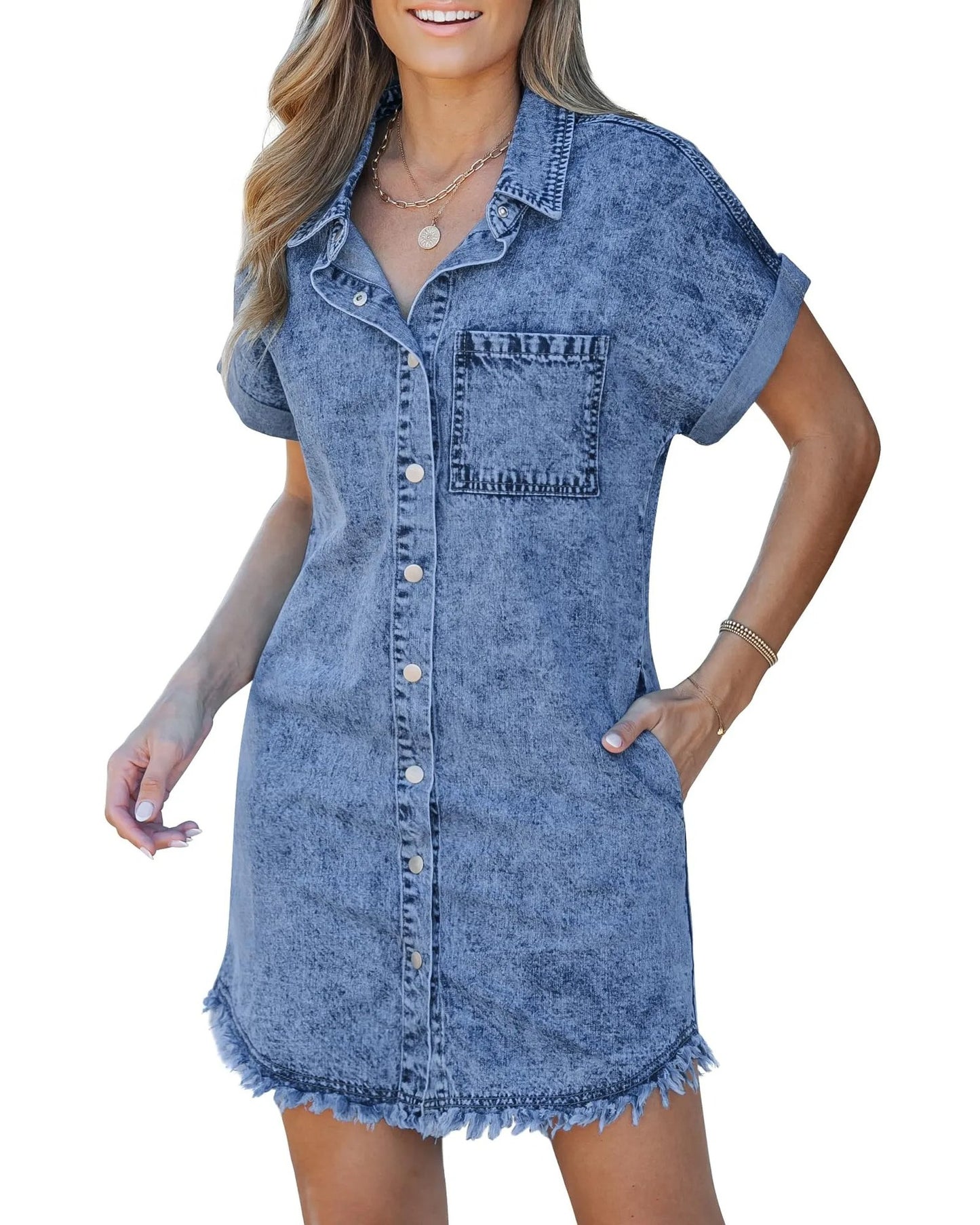 Women's Denim Shirt Dress with Button Front