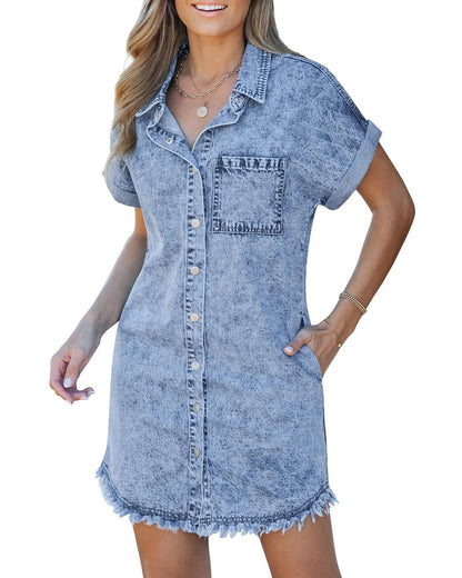 Women's Denim Shirt Dress with Button Front