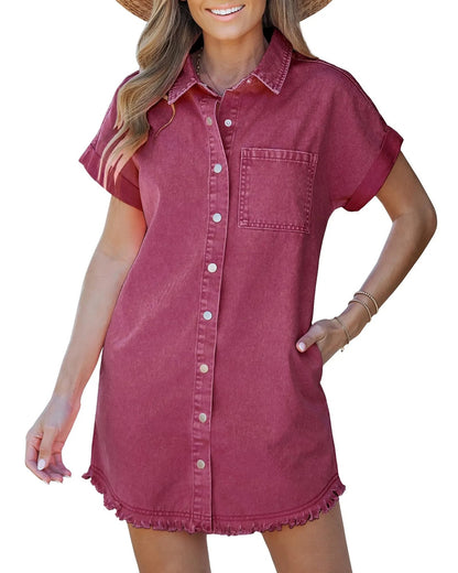 Women's Denim Shirt Dress with Button Front