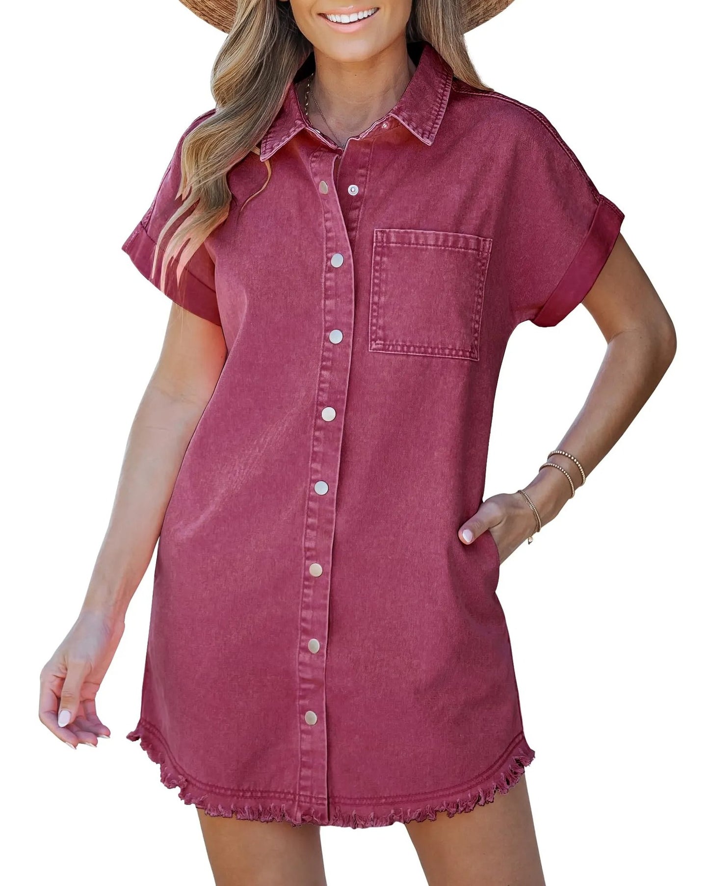 Women's Denim Shirt Dress with Button Front