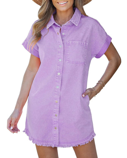 Women's Denim Shirt Dress with Button Front
