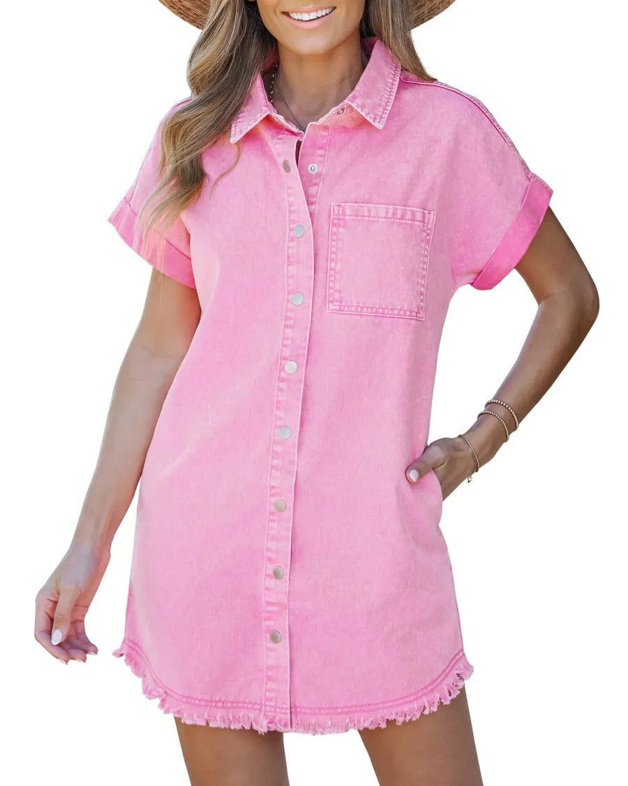 Women's Denim Shirt Dress with Button Front