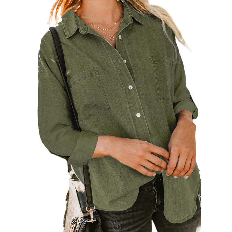 Women's Denim Shirt Long Sleeve Casual Jacket