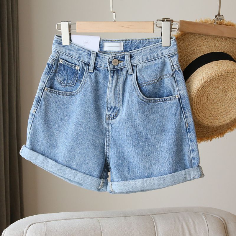 Women's Denim Shorts High-Waisted Trendy Wide-Leg A-Line Slimming Rolled-Up Hot Pants