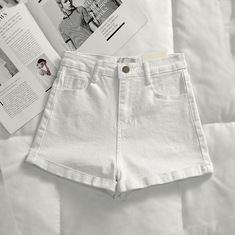 Women's Denim Shorts High-Waisted Trendy Wide-Leg A-Line Slimming Rolled-Up Hot Pants