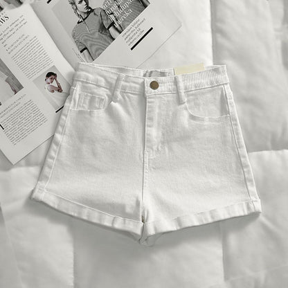 Women's Denim Shorts High-Waisted Trendy Wide-Leg A-Line Slimming Rolled-Up Hot Pants