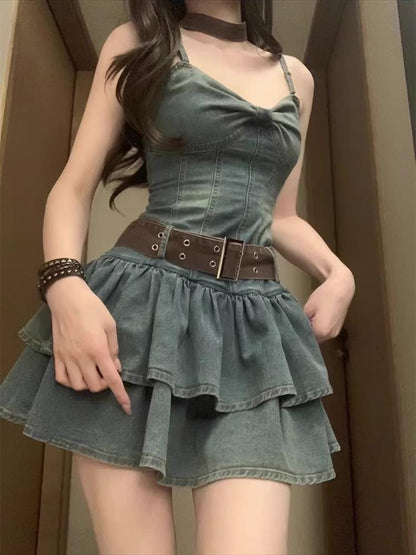 Women's Denim Strapless Puffy Dress