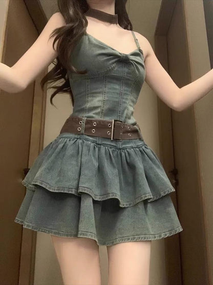 Women's Denim Strapless Puffy Dress