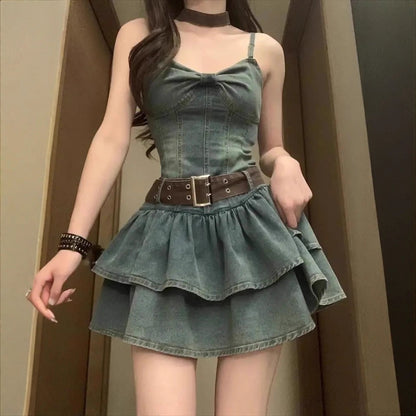 Women's Denim Strapless Puffy Dress