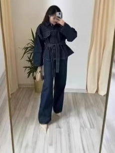 Women's Denim Suit with Waist Belt