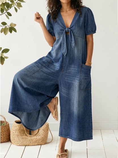 Women's Denim V-Neck Jumpsuit