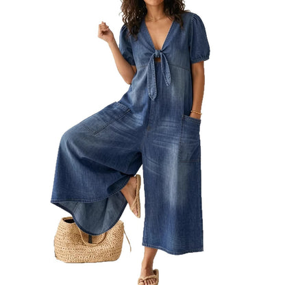 Women's Denim V-Neck Jumpsuit