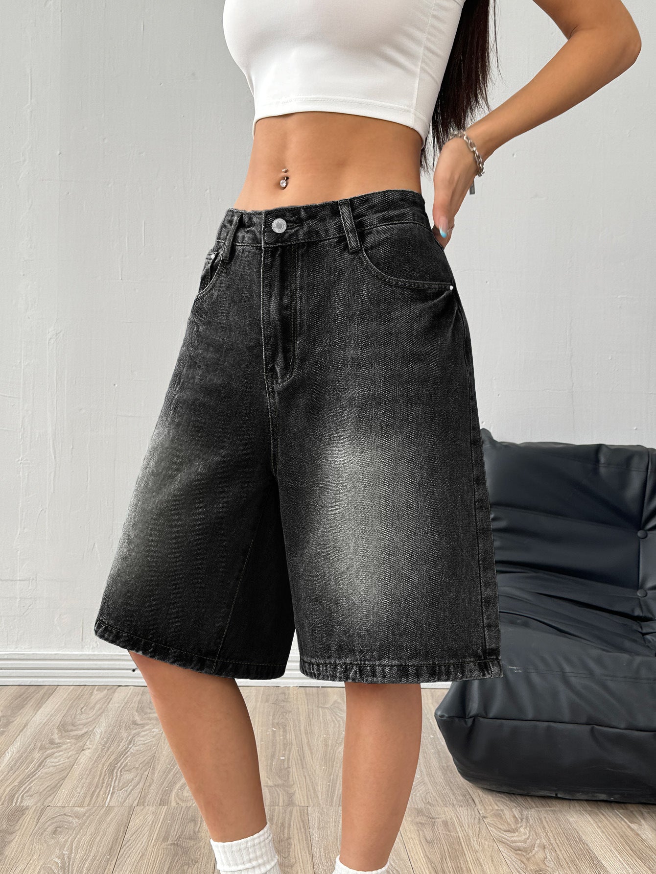 Women's Denim Wide-Leg Shorts