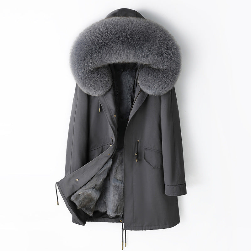 Women's Detachable Fox Fur Liner Parka Coat