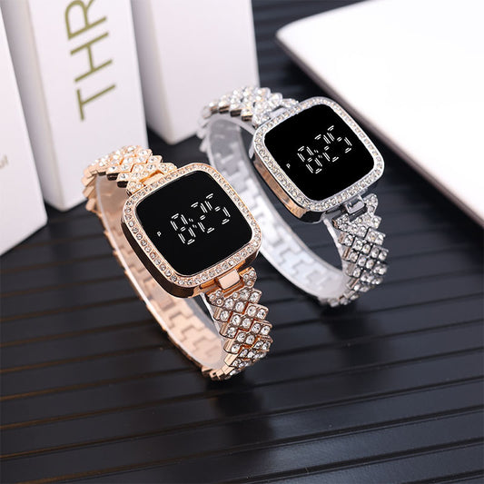 Women's Diamond LED Touch Watch Steel Band