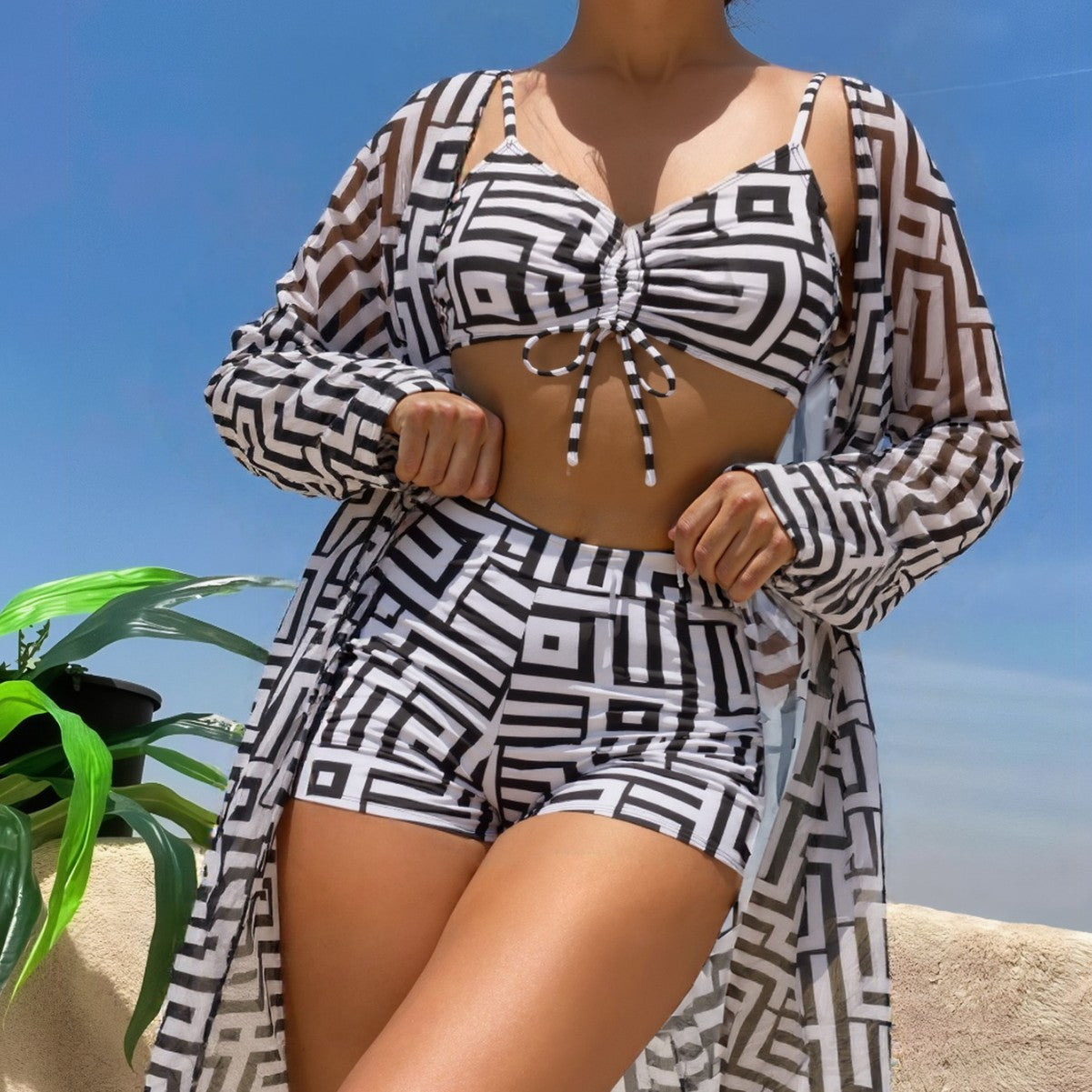 Women's Digital Print Bikini Set with Shorts