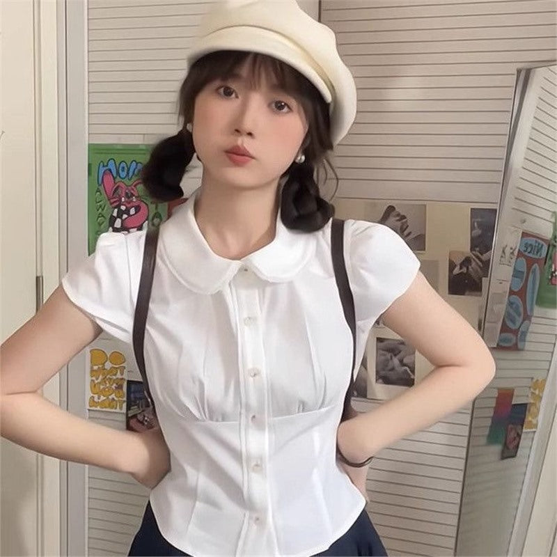 Women's Doll Collar Short Sleeve Shirt