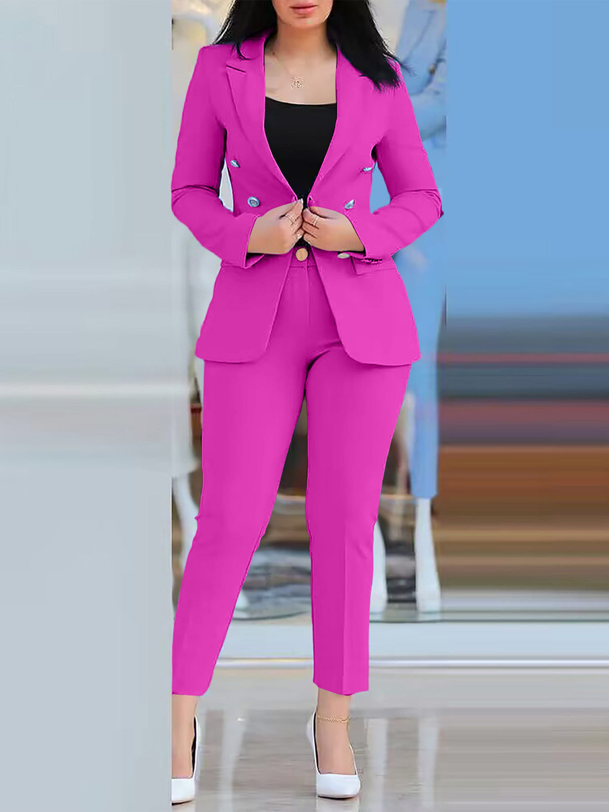 Women's Double-Breasted Slim-Fit Suit Set