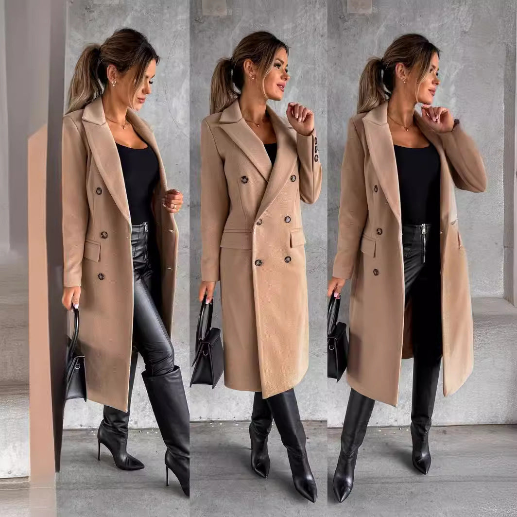 Women's Double-Breasted Woolen Coat