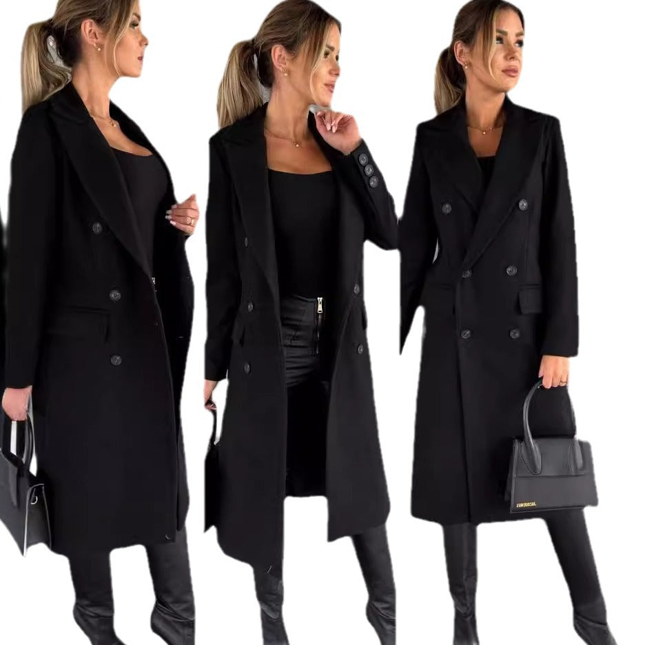 Women's Double-Breasted Woolen Coat