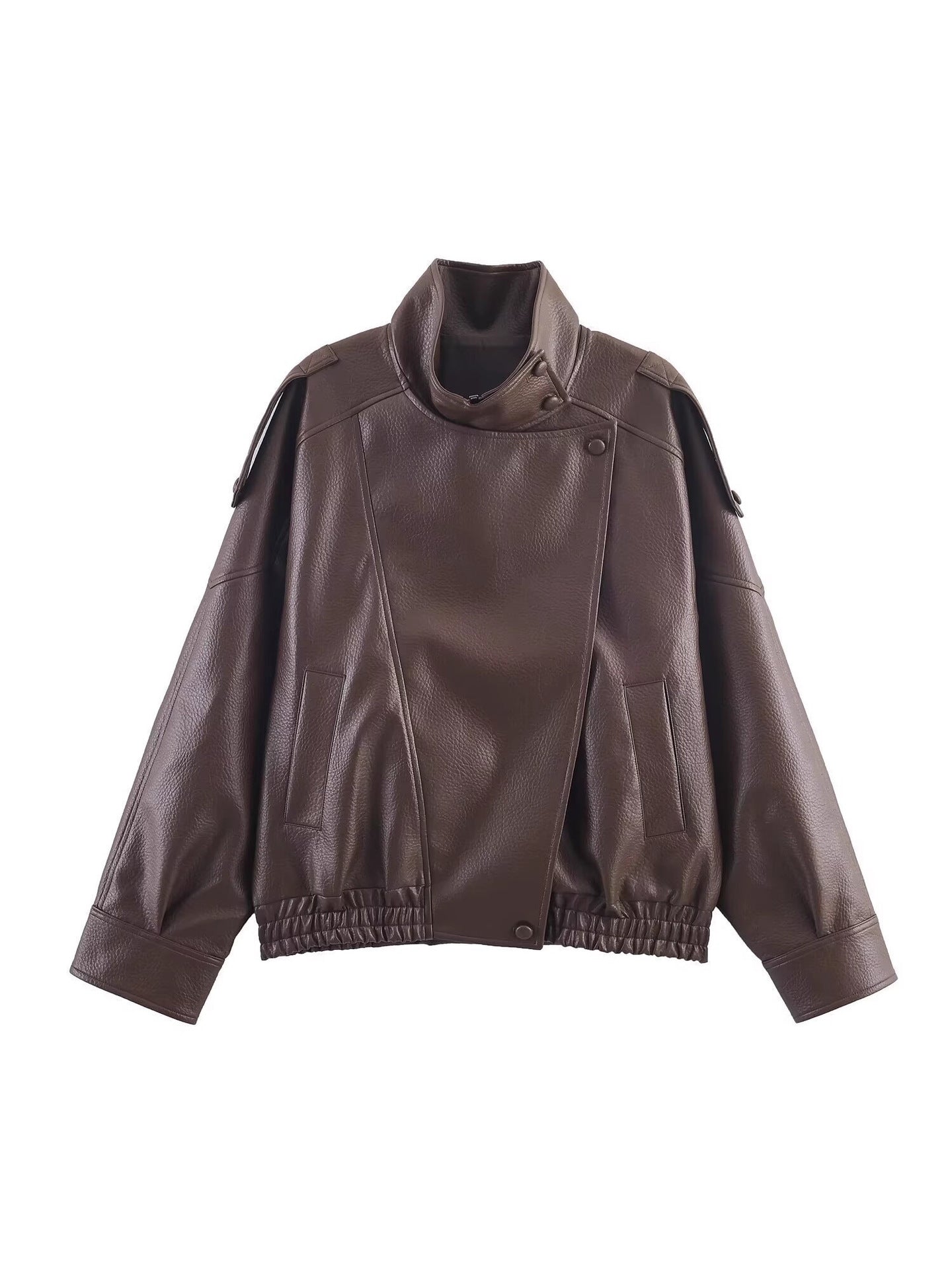 Women's Double Collar Faux Leather Jacket