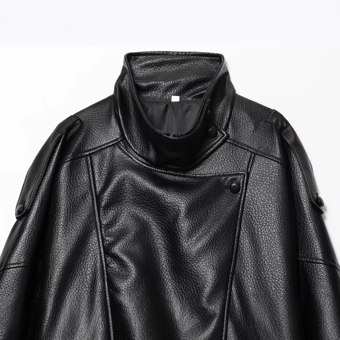 Women's Double Collar Pebbled Faux Leather Jacket