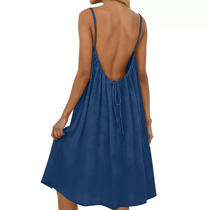 Women's Drawstring Backless Sundress
