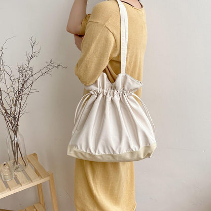 Women's Drawstring Pleated Nylon Shoulder Bag
