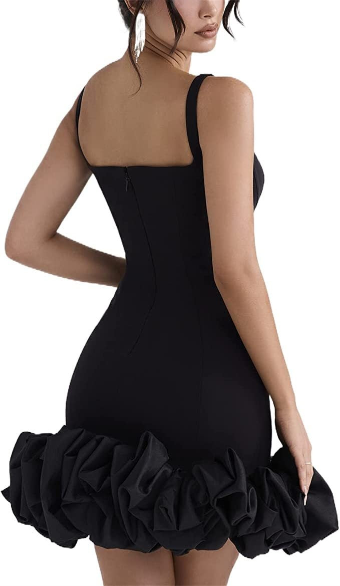 Women's dress, halter dress, strapless, ruffled, sexy short skirt, party cocktail dress