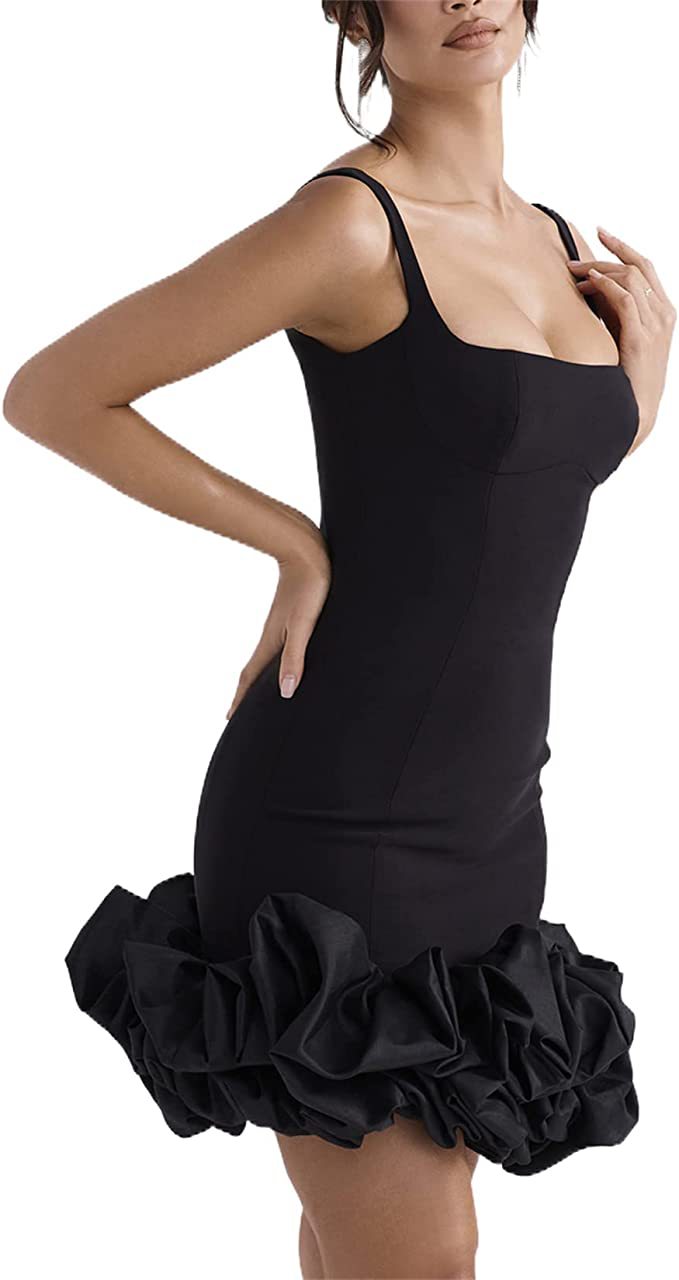 Women's dress, halter dress, strapless, ruffled, sexy short skirt, party cocktail dress