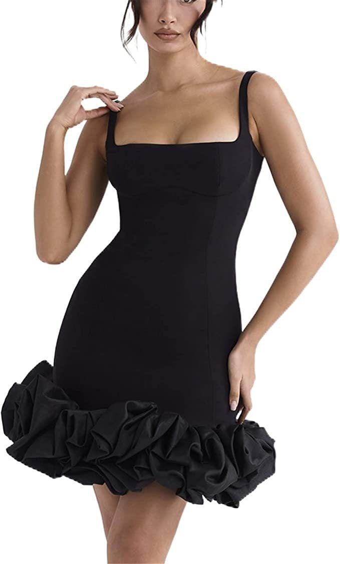 Women's dress, halter dress, strapless, ruffled, sexy short skirt, party cocktail dress