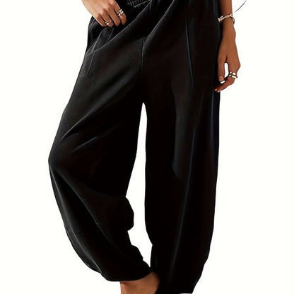 Women's Elastic Waist Wide Leg Palazzo Harem Pants Casual