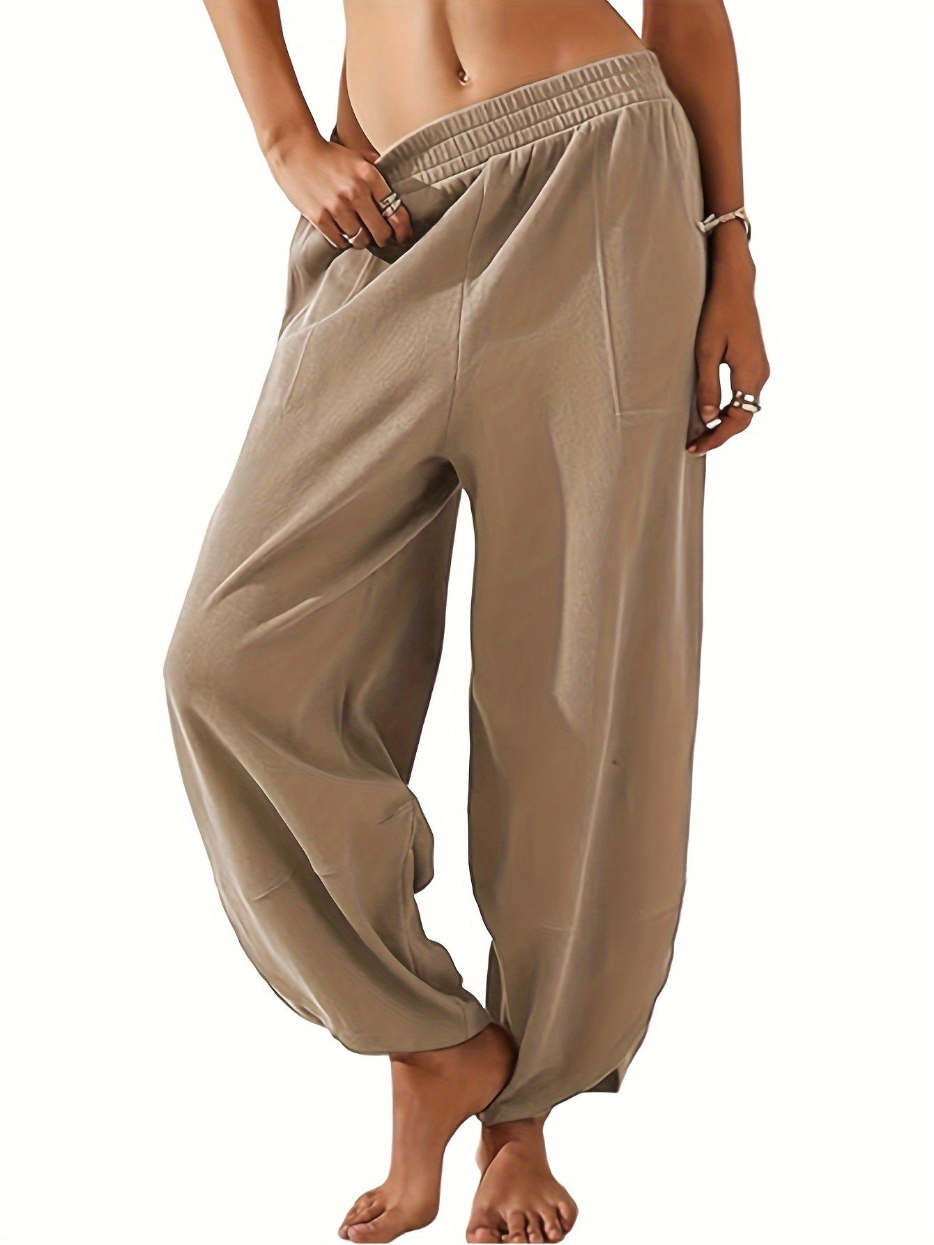 Women's Elastic Waist Wide Leg Palazzo Harem Pants Casual