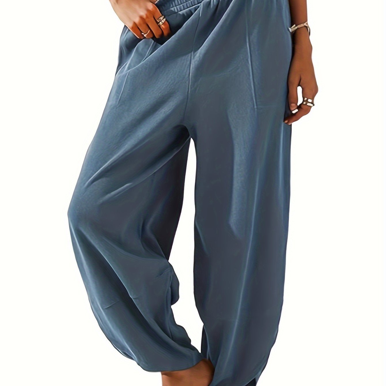 Women's Elastic Waist Wide Leg Palazzo Harem Pants Casual
