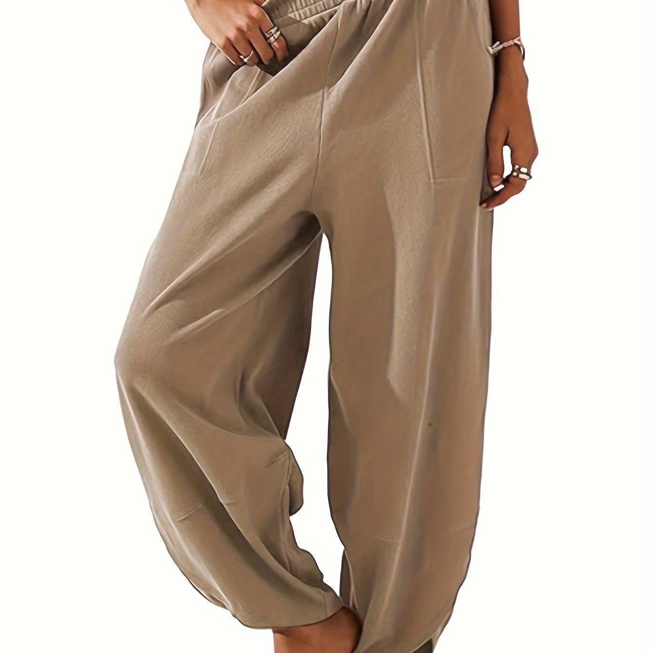 Women's Elastic Waist Wide Leg Palazzo Harem Pants Casual