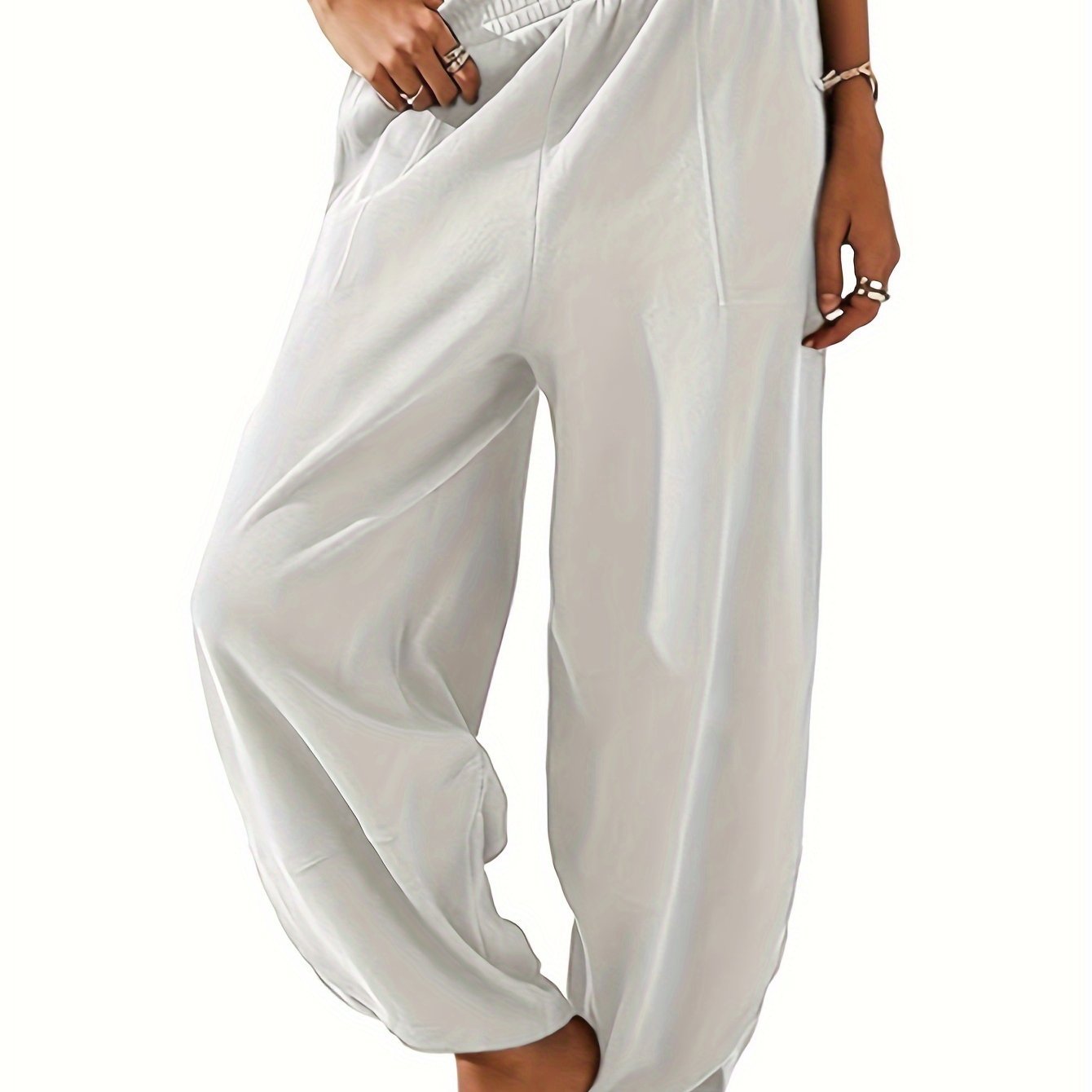 Women's Elastic Waist Wide Leg Palazzo Harem Pants Casual