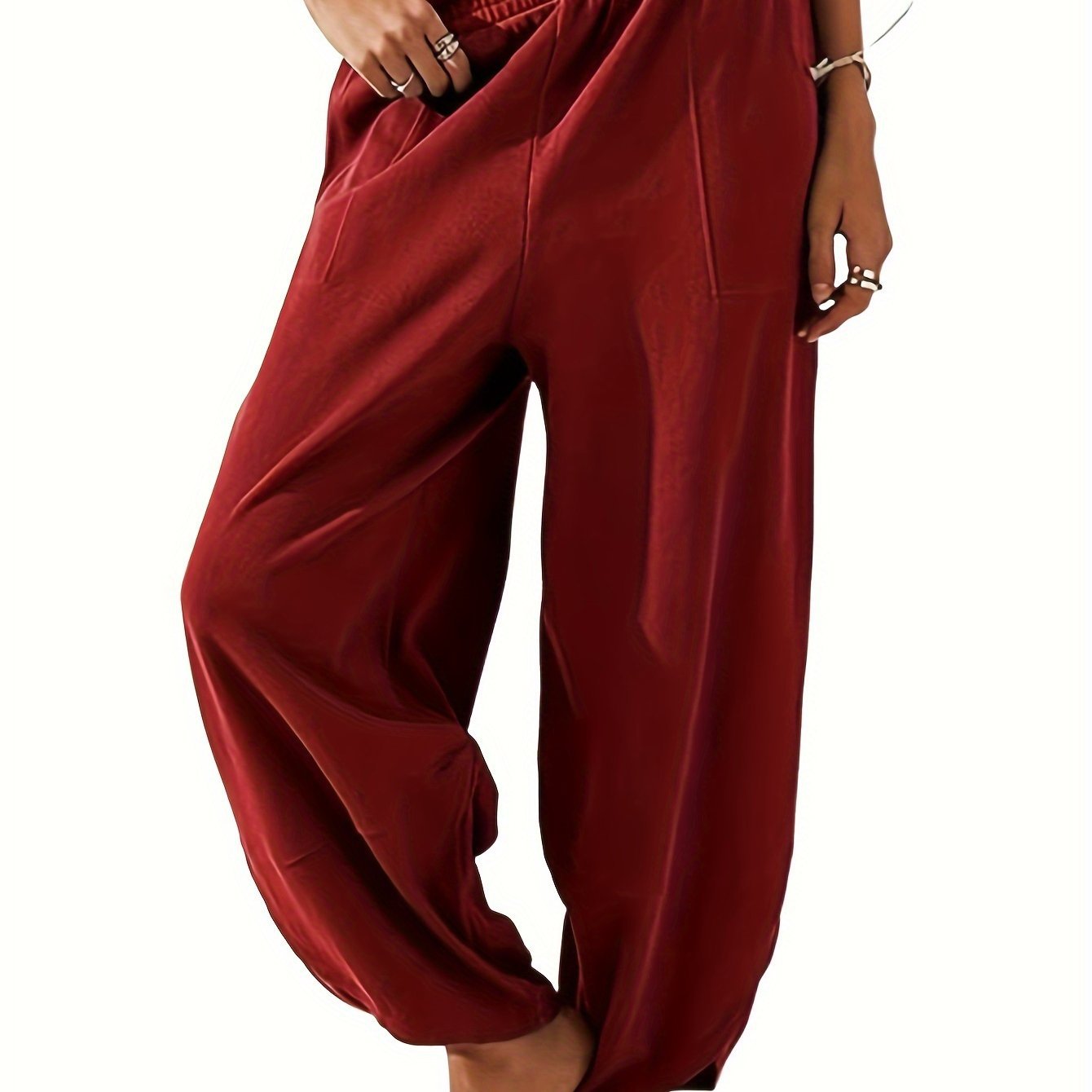 Women's Elastic Waist Wide Leg Palazzo Harem Pants Casual