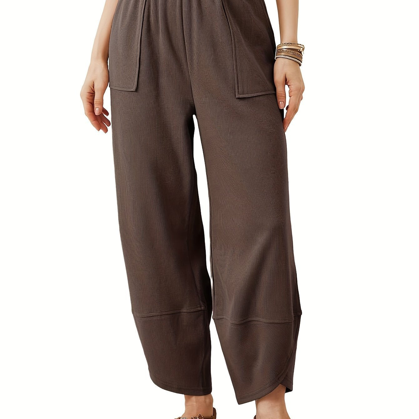 Women's Elastic Waist Wide Leg Palazzo Harem Pants Casual