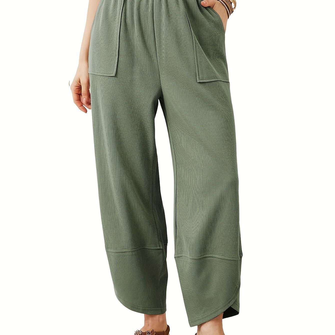 Women's Elastic Waist Wide Leg Palazzo Harem Pants Casual